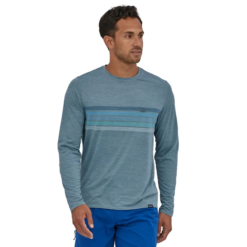 Patagonia Long-Sleeved Capilene Cool Daily Graphic Shirt Line Logo Ridge Stripe Light Plume Grey X-Dye-1